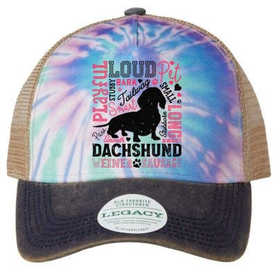 Dachshund Typography Funny Word Art Dog Lover  Gift Legacy Tie Dye Trucker Hat