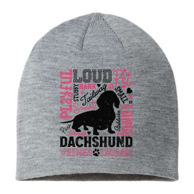 Dachshund Typography Funny Word Art Dog Lover  Gift Sustainable Beanie