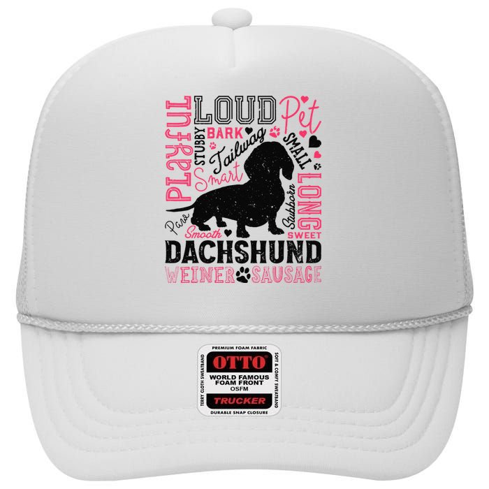 Dachshund Typography Funny Word Art Dog Lover  Gift High Crown Mesh Back Trucker Hat