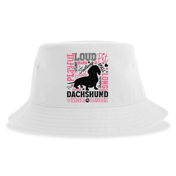 Dachshund Typography Funny Word Art Dog Lover  Gift Sustainable Bucket Hat