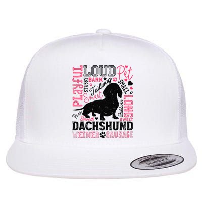 Dachshund Typography Funny Word Art Dog Lover  Gift Flat Bill Trucker Hat