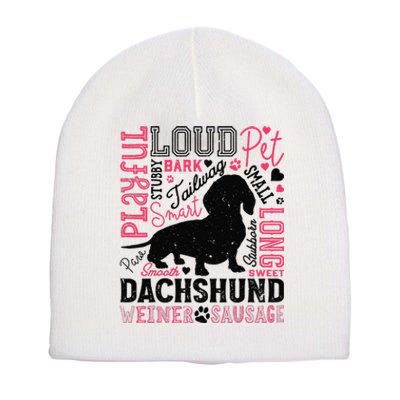 Dachshund Typography Funny Word Art Dog Lover  Gift Short Acrylic Beanie