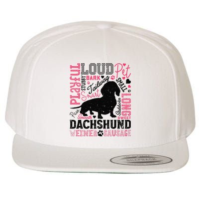 Dachshund Typography Funny Word Art Dog Lover  Gift Wool Snapback Cap