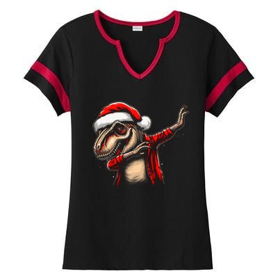 Dabbing Trex Funny Christmas Dab Dance Funny Christmas Gift Ladies Halftime Notch Neck Tee