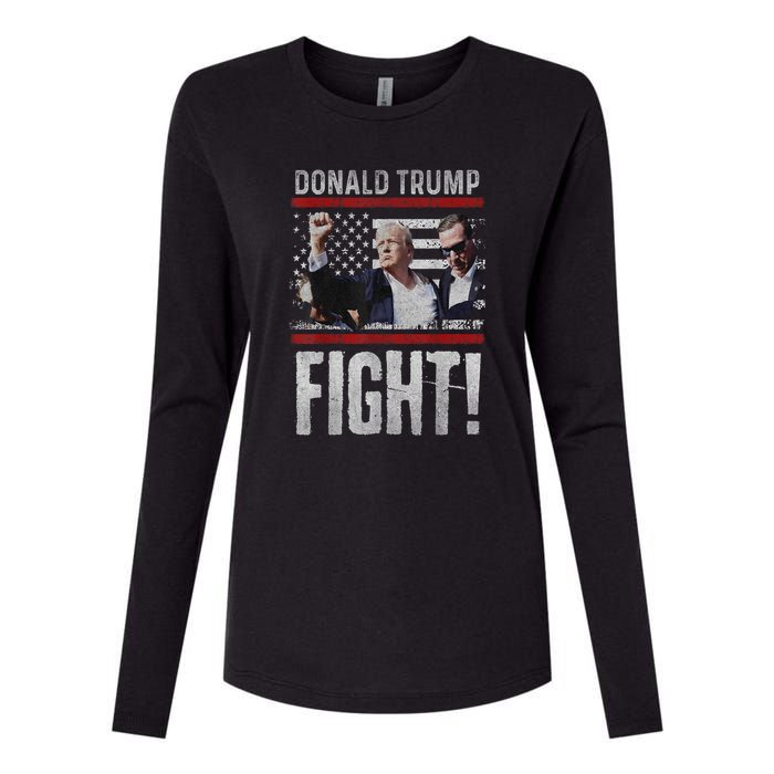 Donald Trump Fist American Flag Trump Fight Gift Womens Cotton Relaxed Long Sleeve T-Shirt