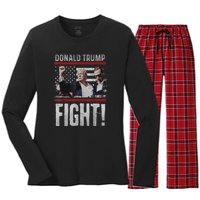 Donald Trump Fist American Flag Trump Fight Gift Women's Long Sleeve Flannel Pajama Set 