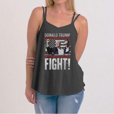 Donald Trump Fist American Flag Trump Fight Gift Women's Strappy Tank