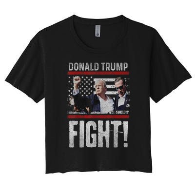 Donald Trump Fist American Flag Trump Fight Gift Women's Crop Top Tee