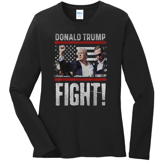 Donald Trump Fist American Flag Trump Fight Gift Ladies Long Sleeve Shirt