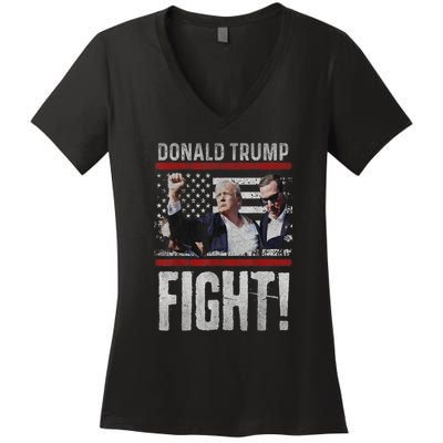 Donald Trump Fist American Flag Trump Fight Gift Women's V-Neck T-Shirt