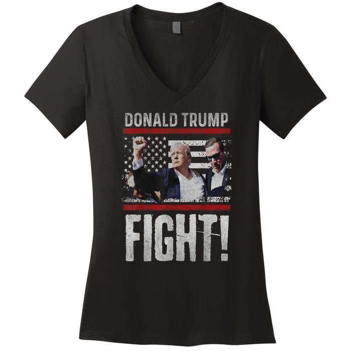 Donald Trump Fist American Flag Trump Fight Gift Women's V-Neck T-Shirt