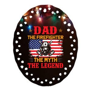 Dad The Firefighter The Myth The Legend American Flag USA Ceramic Oval Ornament