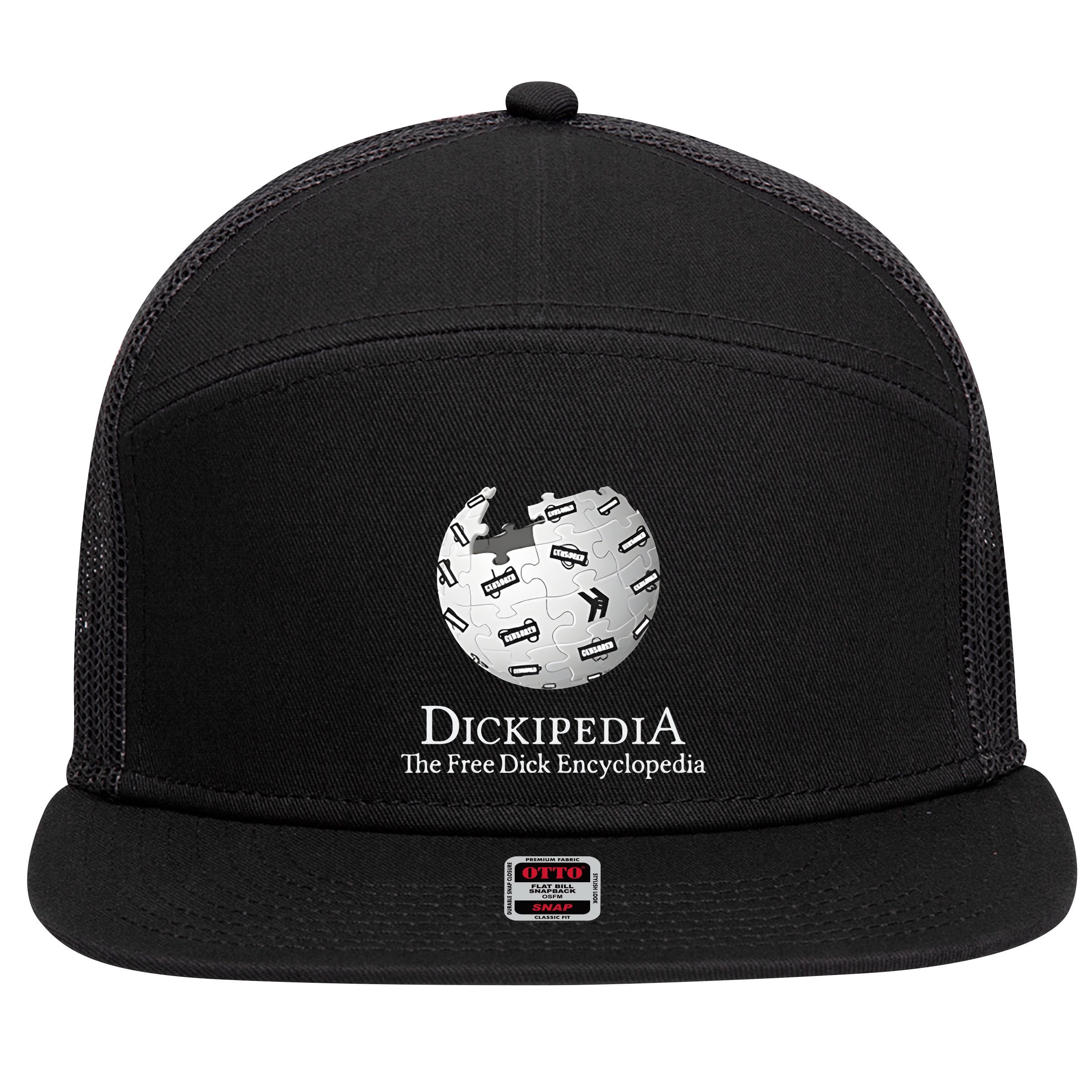 Dickipedia The Free Dick Encyclopedia 7 Panel Mesh Trucker Snapback Hat