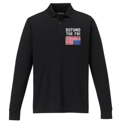 Defund The FBI American Flag Performance Long Sleeve Polo