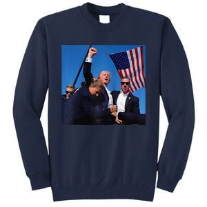 Donald Trump Fight Fist 2024 Raglan Baseball Tall Sweatshirt