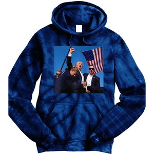 Donald Trump Fight Fist 2024 Raglan Baseball Tie Dye Hoodie