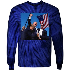 Donald Trump Fight Fist 2024 Raglan Baseball Tie-Dye Long Sleeve Shirt