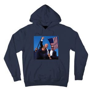 Donald Trump Fight Fist 2024 Raglan Baseball Tall Hoodie