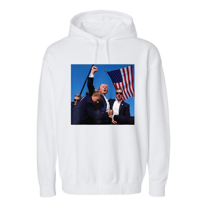 Donald Trump Fight Fist 2024 Raglan Baseball Garment-Dyed Fleece Hoodie