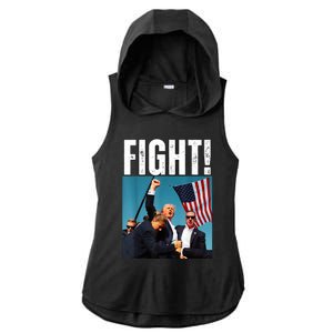 Donald Trump Fight Fist 2024 Ladies PosiCharge Tri-Blend Wicking Draft Hoodie Tank