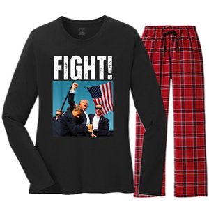 Donald Trump Fight Fist 2024 Women's Long Sleeve Flannel Pajama Set 