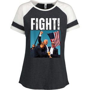 Donald Trump Fight Fist 2024 Enza Ladies Jersey Colorblock Tee