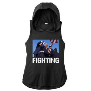 Donald Trump Fighting To Save America Patriotic Republican Ladies PosiCharge Tri-Blend Wicking Draft Hoodie Tank