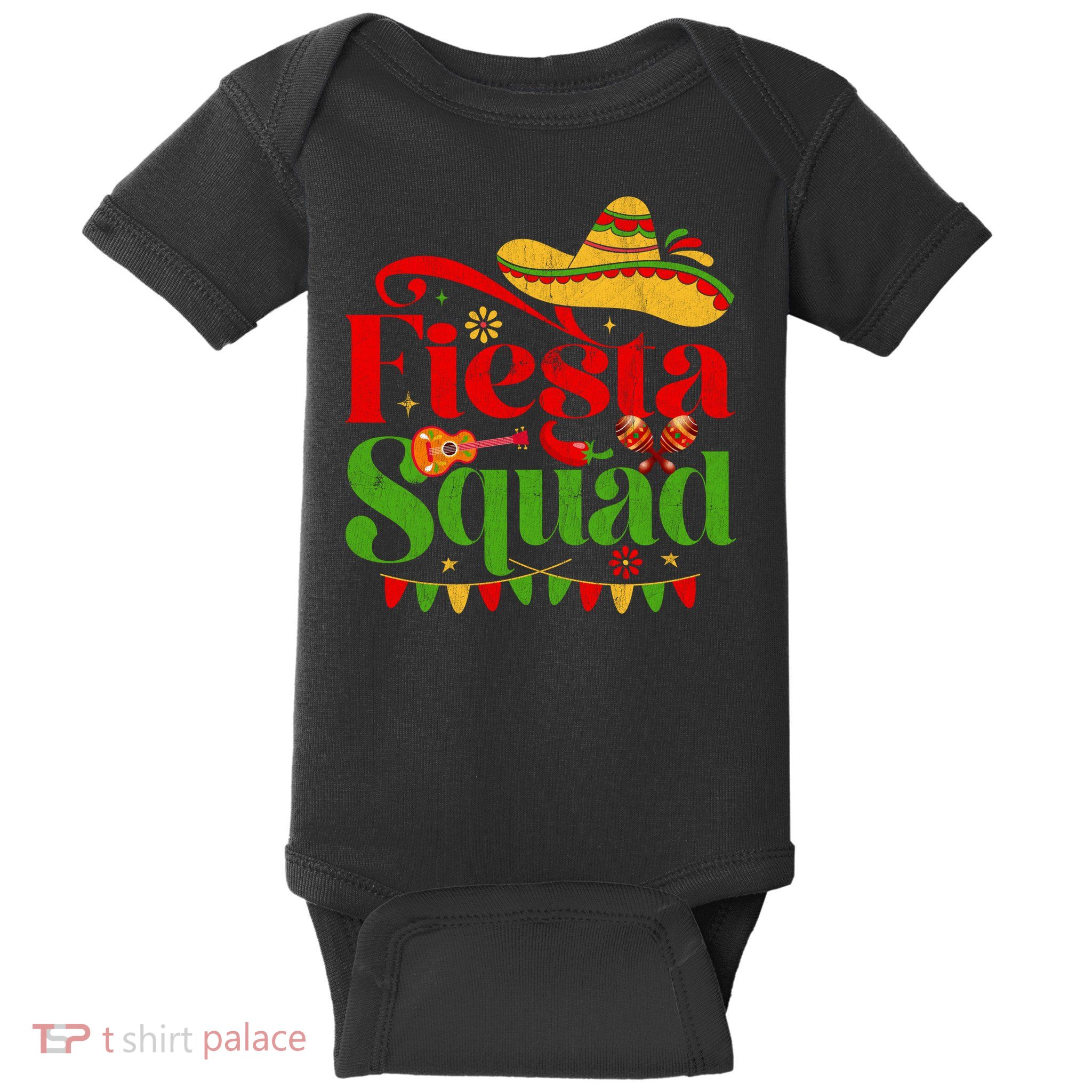 Down To Fiesta Squad Happy Cinco De Mayo Mexican Guitar Sombrero Baby Bodysuit
