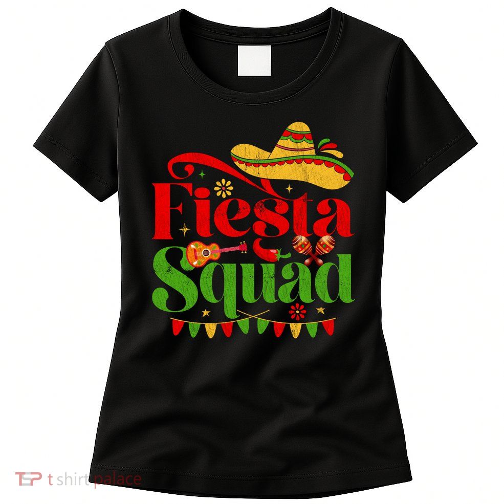 Down To Fiesta Squad Happy Cinco De Mayo Mexican Guitar Sombrero Womens T-Shirt