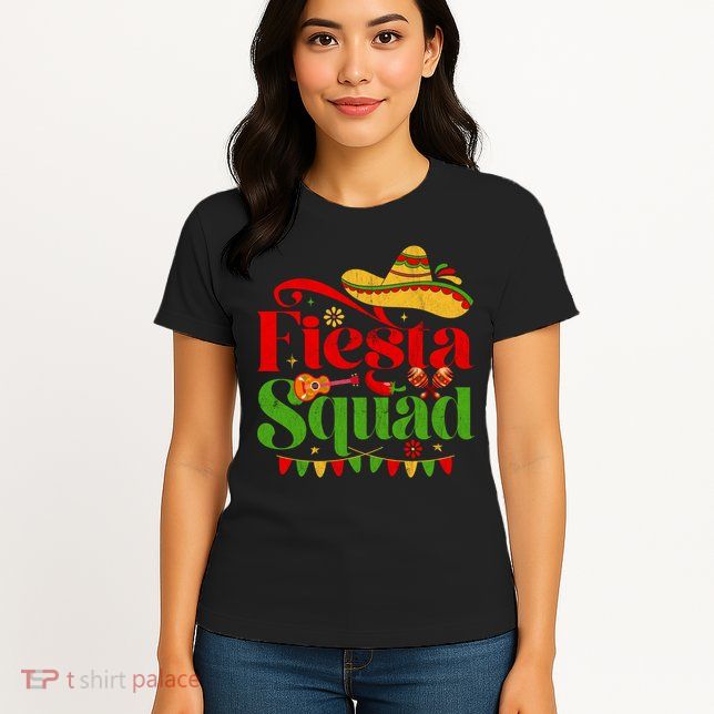 Down To Fiesta Squad Happy Cinco De Mayo Mexican Guitar Sombrero Womens T-Shirt