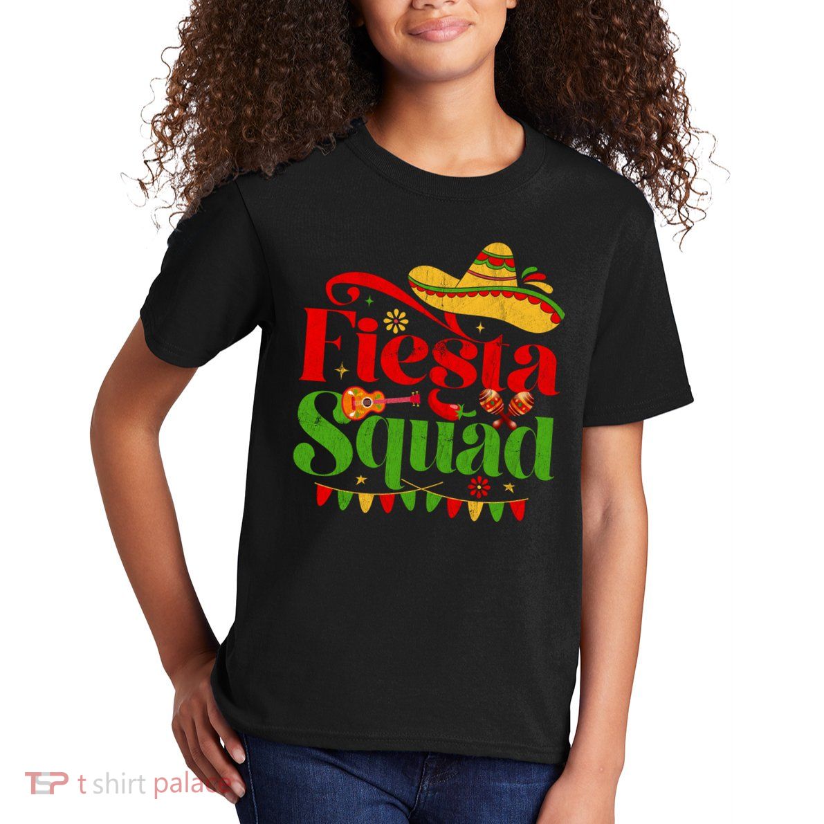 Down To Fiesta Squad Happy Cinco De Mayo Mexican Guitar Sombrero Kids T-Shirt