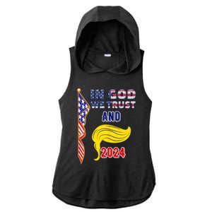 Donald Trump For President 2024 American Flag Ladies PosiCharge Tri-Blend Wicking Draft Hoodie Tank