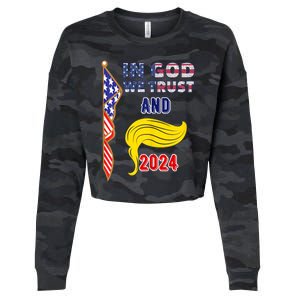 Donald Trump For President 2024 American Flag Cropped Pullover Crew