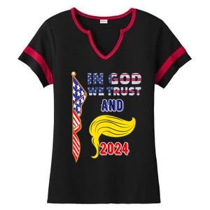 Donald Trump For President 2024 American Flag Ladies Halftime Notch Neck Tee