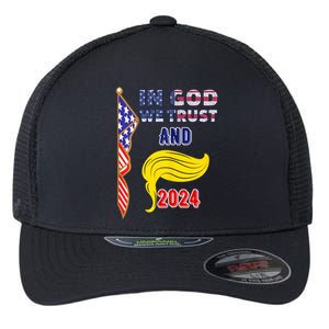 Donald Trump For President 2024 American Flag Flexfit Unipanel Trucker Cap