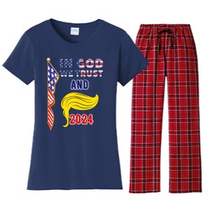 Donald Trump For President 2024 American Flag Women's Flannel Pajama Set