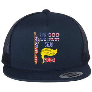 Donald Trump For President 2024 American Flag Flat Bill Trucker Hat