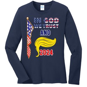 Donald Trump For President 2024 American Flag Ladies Long Sleeve Shirt