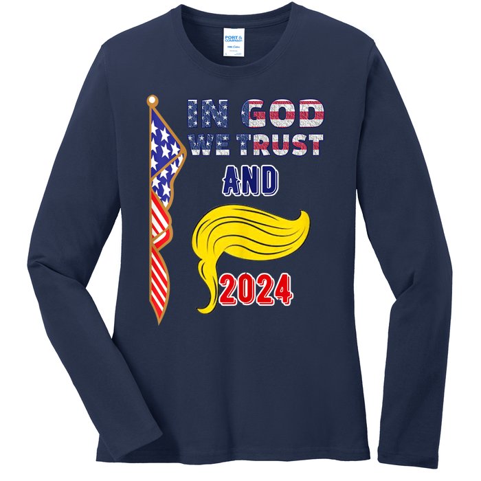 Donald Trump For President 2024 American Flag Ladies Long Sleeve Shirt