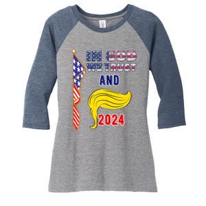 Donald Trump For President 2024 American Flag Women's Tri-Blend 3/4-Sleeve Raglan Shirt