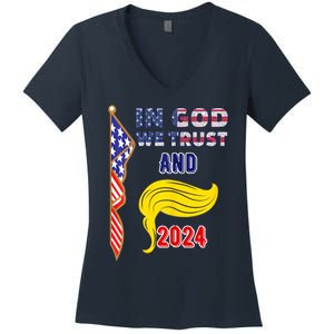 Donald Trump For President 2024 American Flag Women's V-Neck T-Shirt