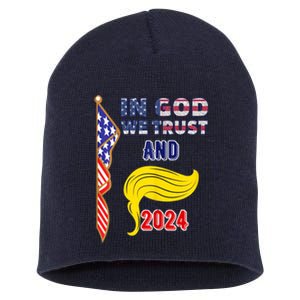 Donald Trump For President 2024 American Flag Short Acrylic Beanie