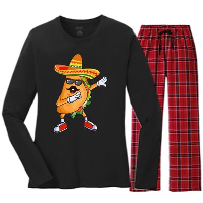 Dabbing Taco Funny Cinco de Mayo Mexican party Classic Women's Long Sleeve Flannel Pajama Set 