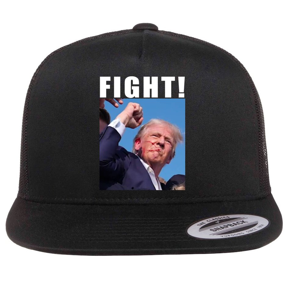 Donald Trump Fight! Trump Shot Trump Rally 7 13 2024 Flat Bill Trucker Hat