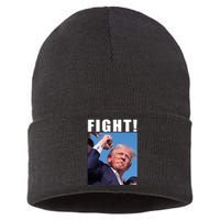 Donald Trump Fight! Trump Shot Trump Rally 7 13 2024 Sustainable Knit Beanie