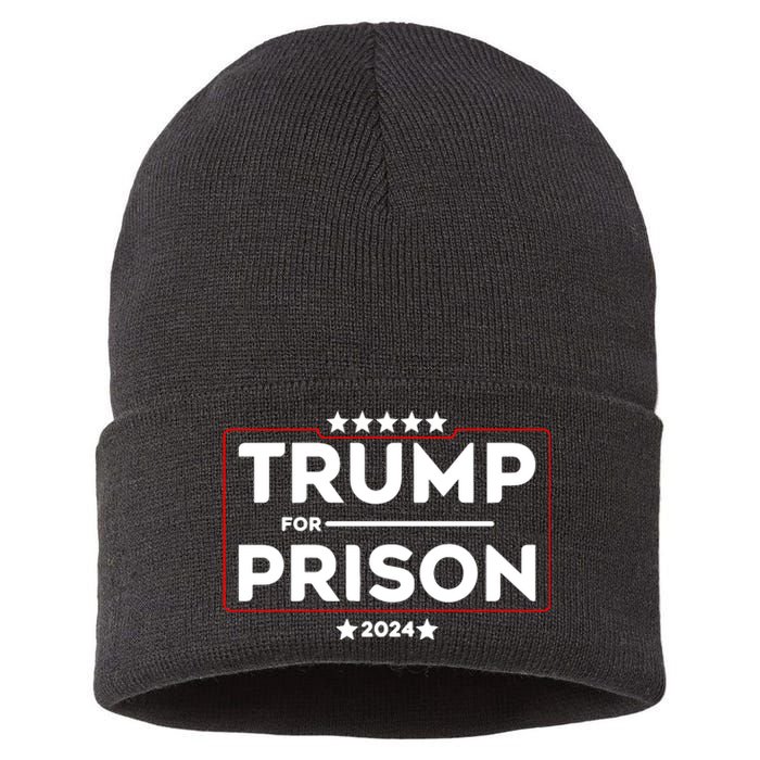 Donald Trump For Prison 2024 Trump In Jail Funny Prison Go Straight To Jail Sustainable Knit Beanie