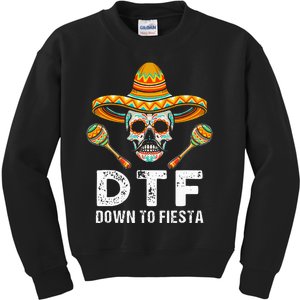 Down To Fiesta Funny Mexican Party Skull Funny Cinco De Mayo Kids Sweatshirt