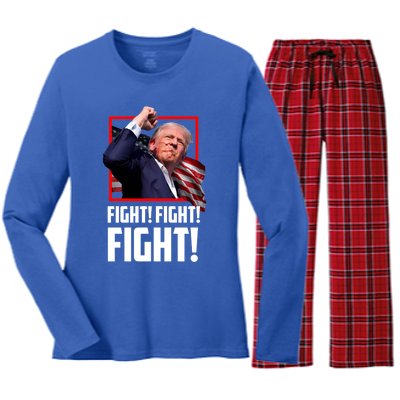 Donald Trump Fight Fighting Fighters Supporters Americans Great Gift Women's Long Sleeve Flannel Pajama Set 