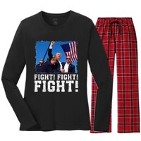 Donald Trump Fight Fighting Fighters Supporters Americans Women's Long Sleeve Flannel Pajama Set 