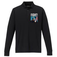 Donald Trump Fight Fist 2024 Premium Performance Long Sleeve Polo